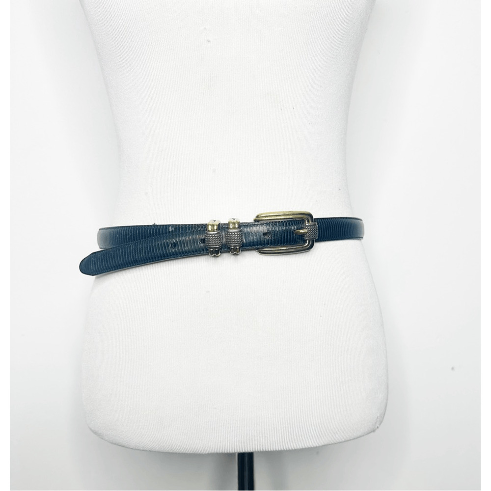 vtg 90s BRIGHTON Classics Black Leather Belt Silver Gold women's L 34 dressy thi